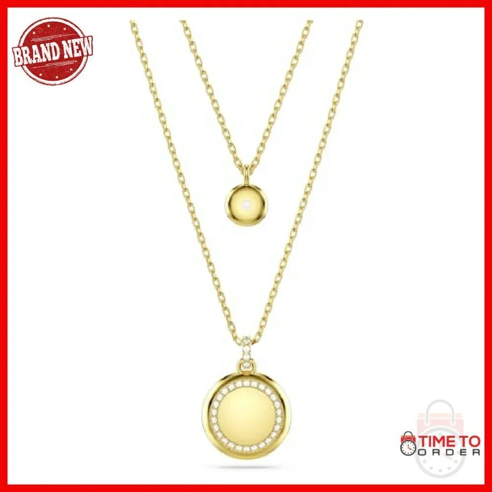 Layered Crystal Pendant Necklace Gold Tone Lobster Clasp 15-18in